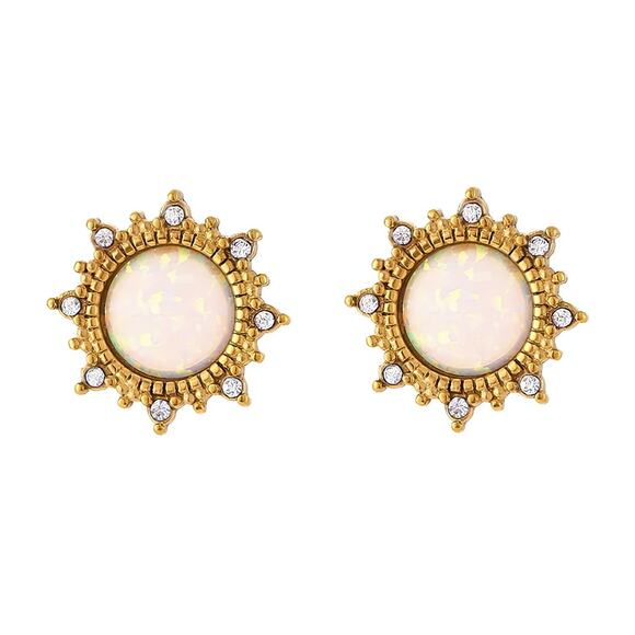 White Opal Sun Stud Earrings 18K Gold Plated Stainless Steel